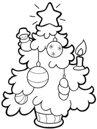 Mẫu tranh tô màu hình cây thông noel trang tri dành cho bé mầm non