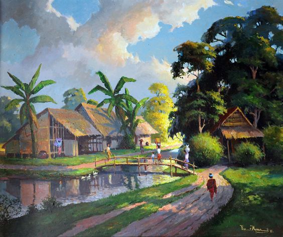 Tranh sơn dầu phong cảnh làng quê đẹp