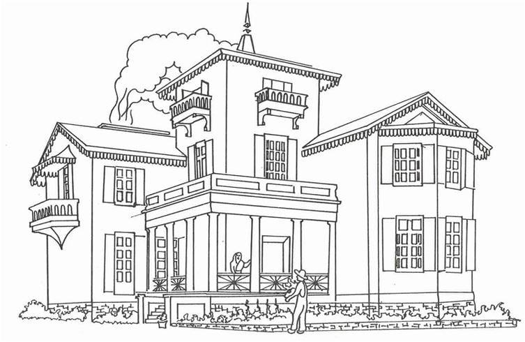 Mẫu tranh tô màu cho bé tòa nhà biệt thự