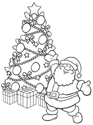 Mẫu tranh tô màu cây thông và ông già noel dành cho bé mầm non