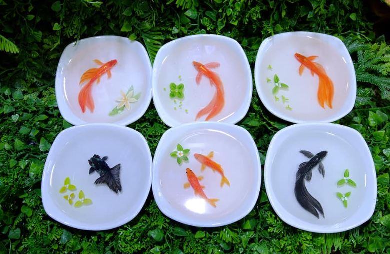 hình mẫu tranh cá 3D Resin phong thủy