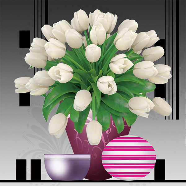 tranh-dinh-da-binh-hoa-tulip-trang-h611 Hoa Tulip Giả Nhưng Rất Đẹp