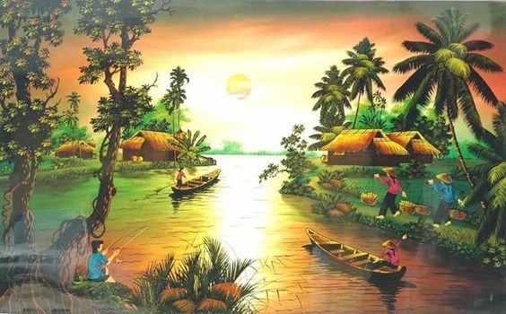 Tranh phong cảnh đồng quê sông nước Việt Nam