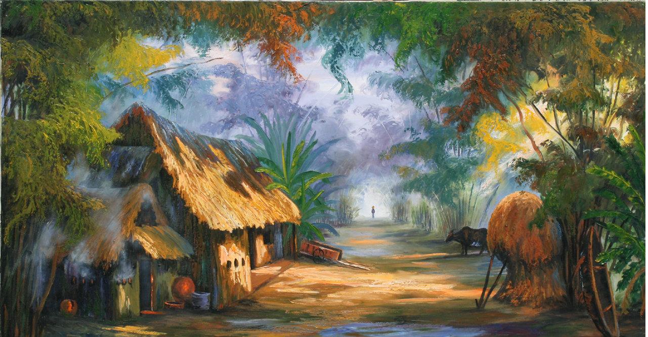 Tranh sơn dầu khung cảnh vùng quê bình dị